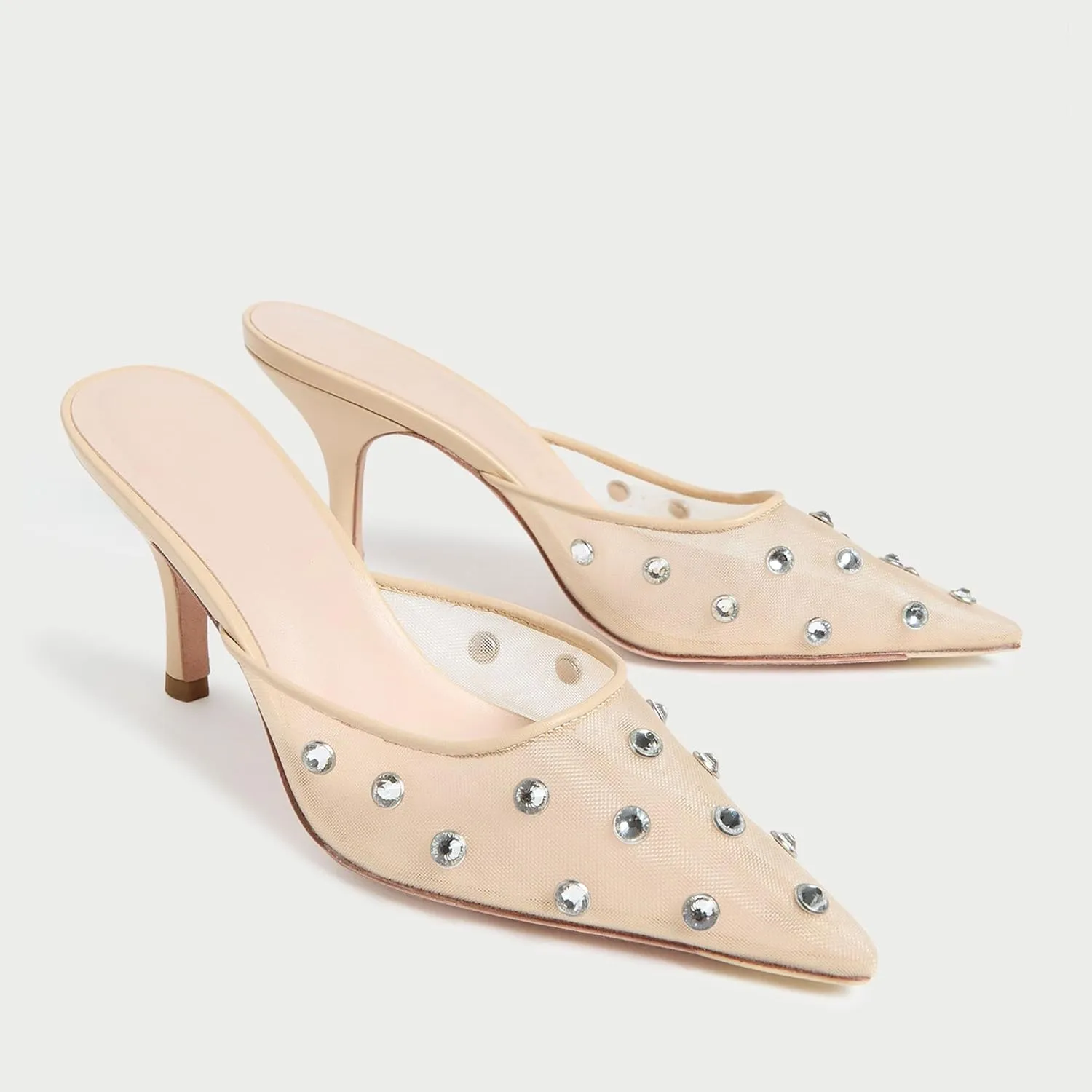 Rhinestone Mules for Women Comfortable Mesh Lace Design with Shiny Embellishments Pointed Toe Pull-On Style Perfect for Wedding Office or Date Night Dress Up