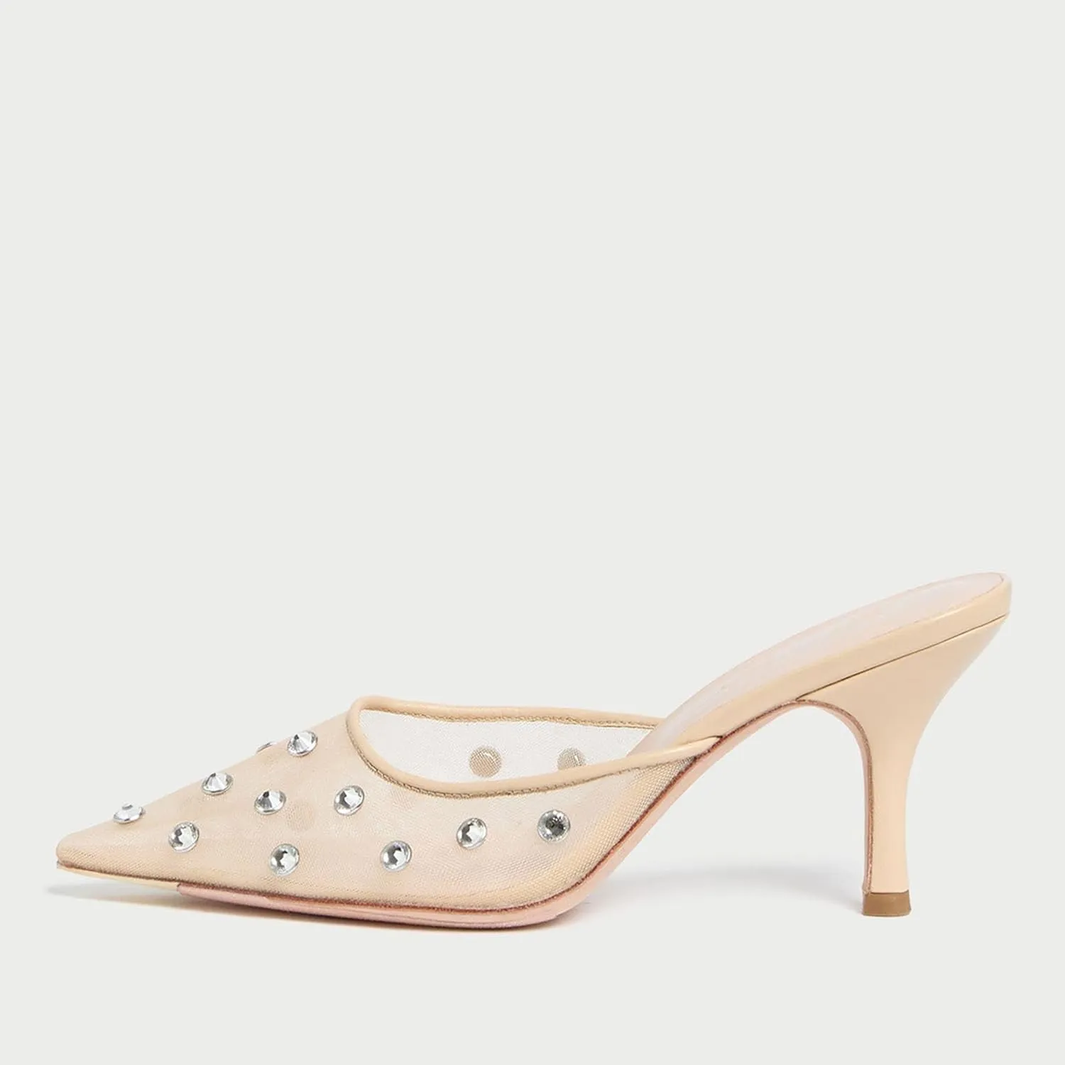 Rhinestone Mules for Women Comfortable Mesh Lace Design with Shiny Embellishments Pointed Toe Pull-On Style Perfect for Wedding Office or Date Night Dress Up