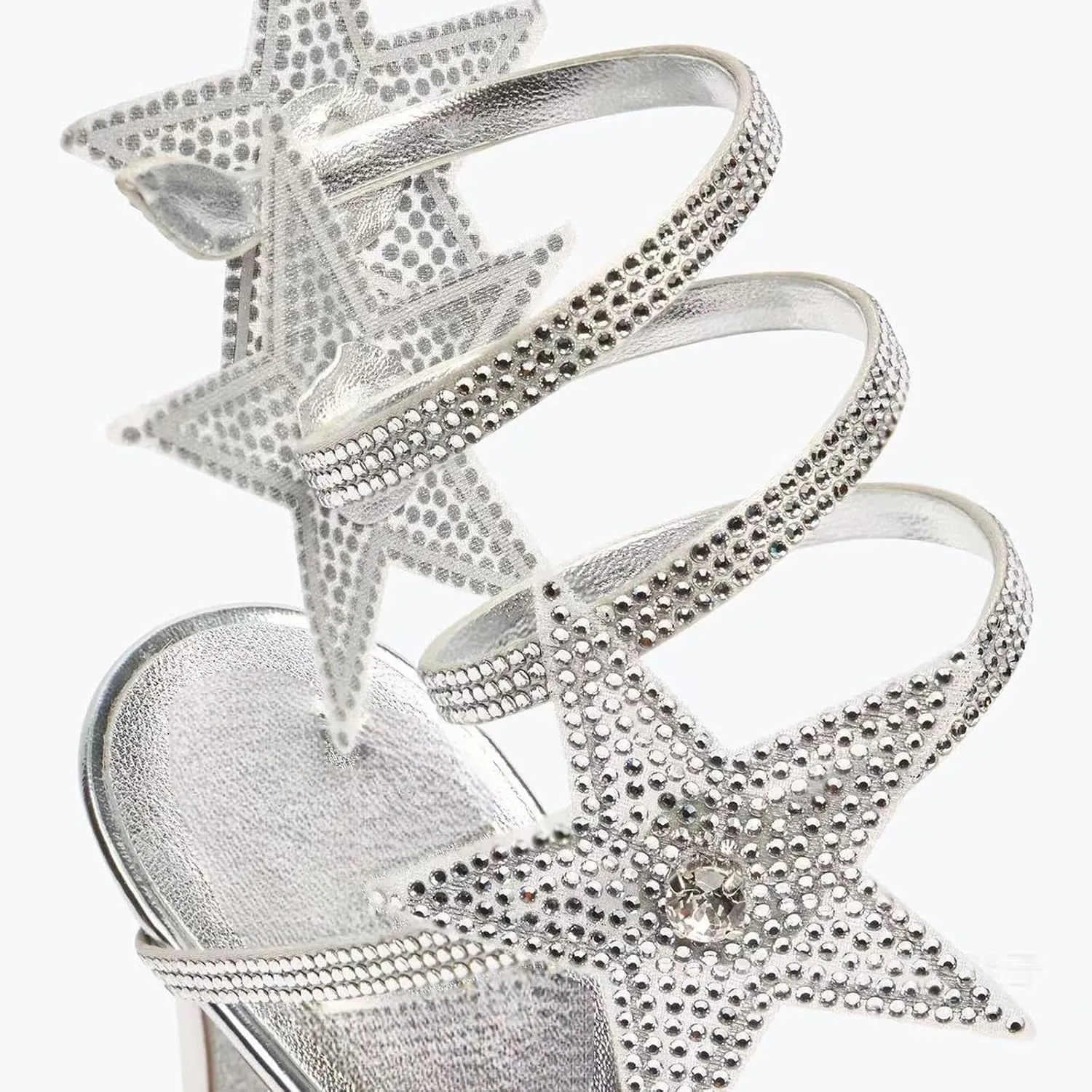Rhinestone Wrap Around Stiletto High Heel Sandals for Women Open Round Toe Lace Up Heels Sparkly Star Decoration Strappy Pumps Dating Dress Wedding Prom Shoes
