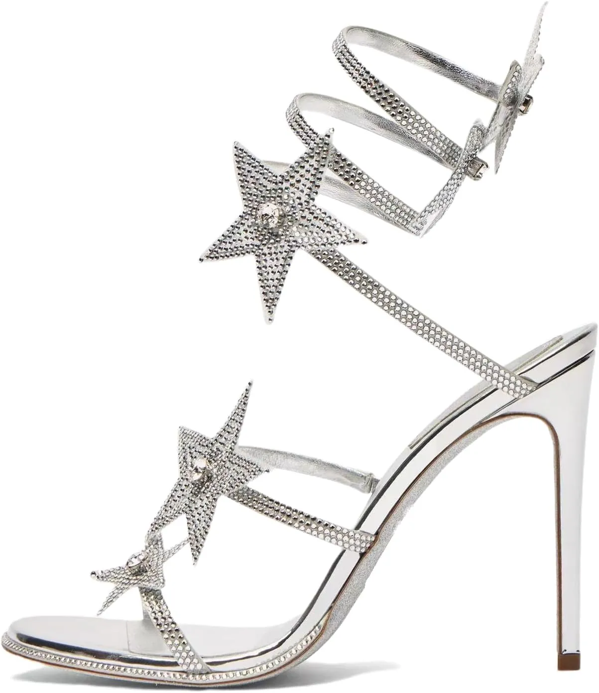 Rhinestone Wrap Around Stiletto High Heel Sandals for Women Open Round Toe Lace Up Heels Sparkly Star Decoration Strappy Pumps Dating Dress Wedding Prom Shoes
