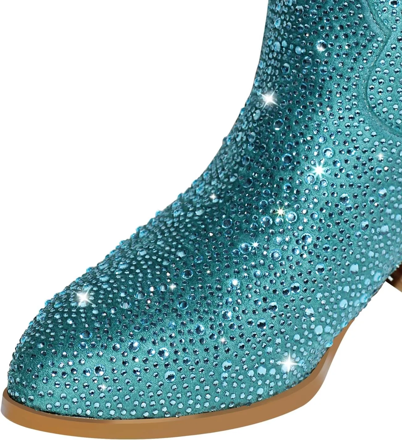 richealnini Cowboy Boots for Women Embroidered Pull-On Mid Calf Booties