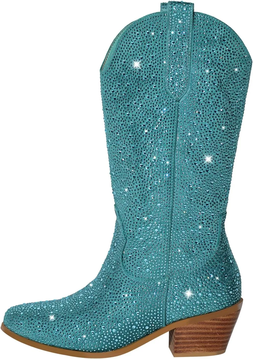richealnini Cowboy Boots for Women Embroidered Pull-On Mid Calf Booties