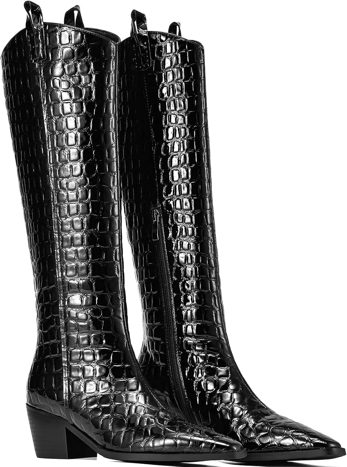 Riding Boots for Women Knee High Boots Chunky Crocodile Boots Low Heel Tall Boots Sexy Fall Boots Pointed Toe