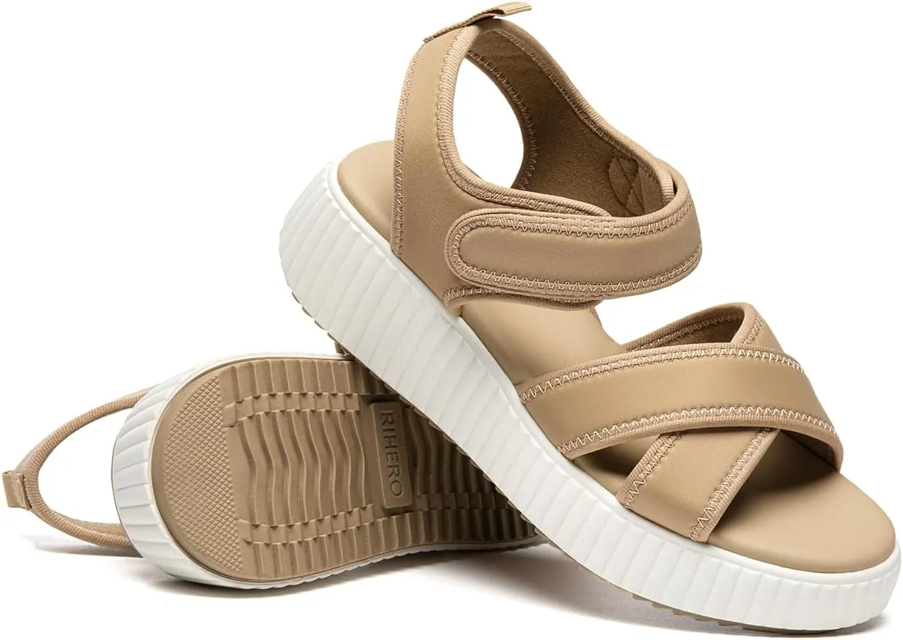 Rihero Women's Comfortable Platform Sport Sandals Open Toe Soft Adjustable Summer Beach Wedge Sandals