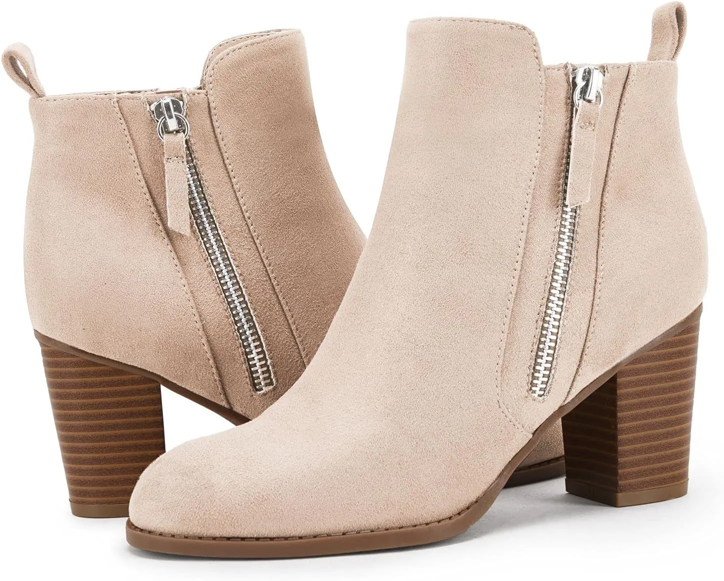 Rilista Ankle Boots for Women Chunky Block Heel Side Zipper Pointd Toe Suede Fall Winter Bootie Shoes