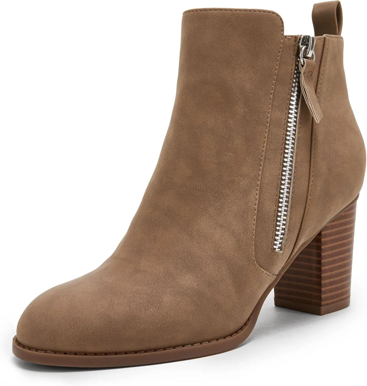 Rilista Ankle Boots for Women Chunky Block Heel Side Zipper Pointd Toe Suede Fall Winter Bootie Shoes