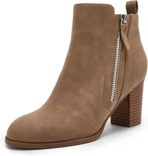 Rilista Ankle Boots for Women Chunky Block Heel Side Zipper Pointd Toe Suede Fall Winter Bootie Shoes