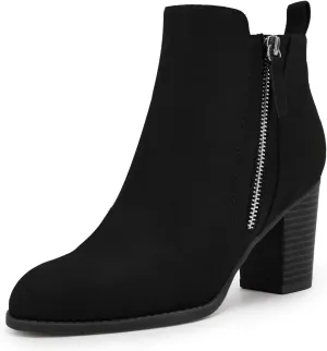 Rilista Ankle Boots for Women Chunky Block Heel Side Zipper Pointd Toe Suede Fall Winter Bootie Shoes
