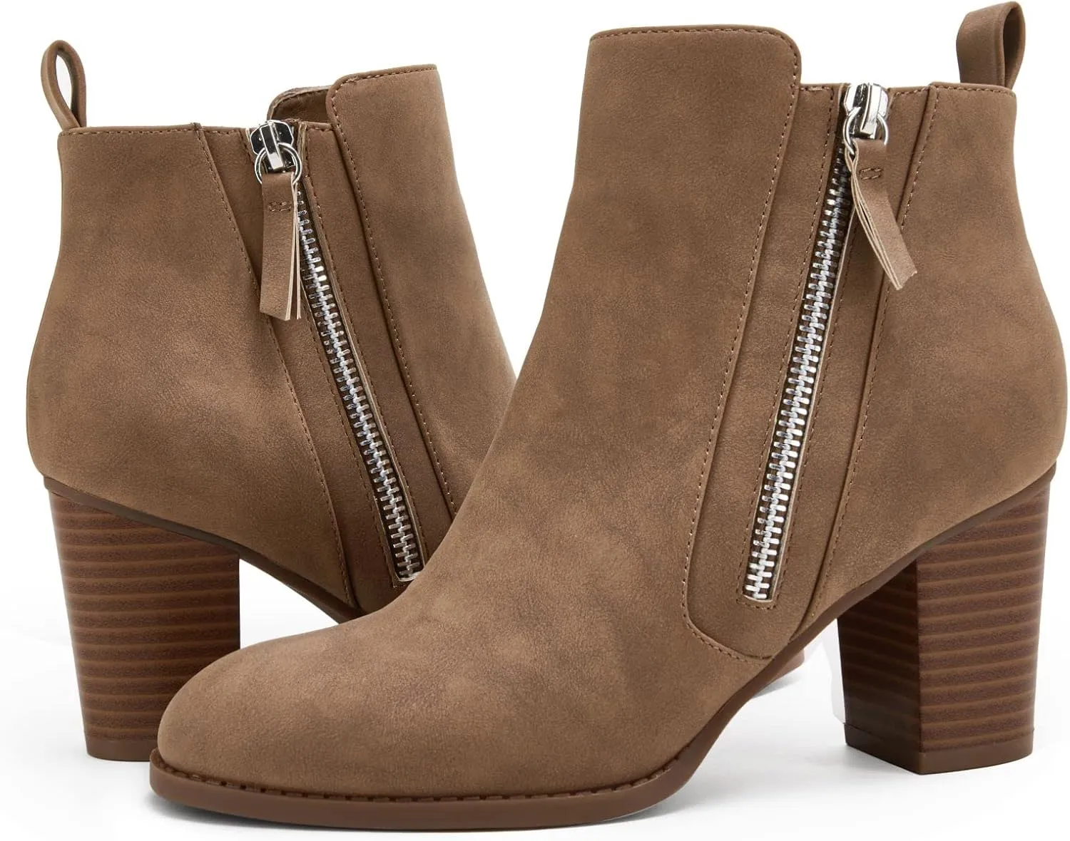 Rilista Ankle Boots for Women Chunky Block Heel Side Zipper Pointd Toe Suede Fall Winter Bootie Shoes