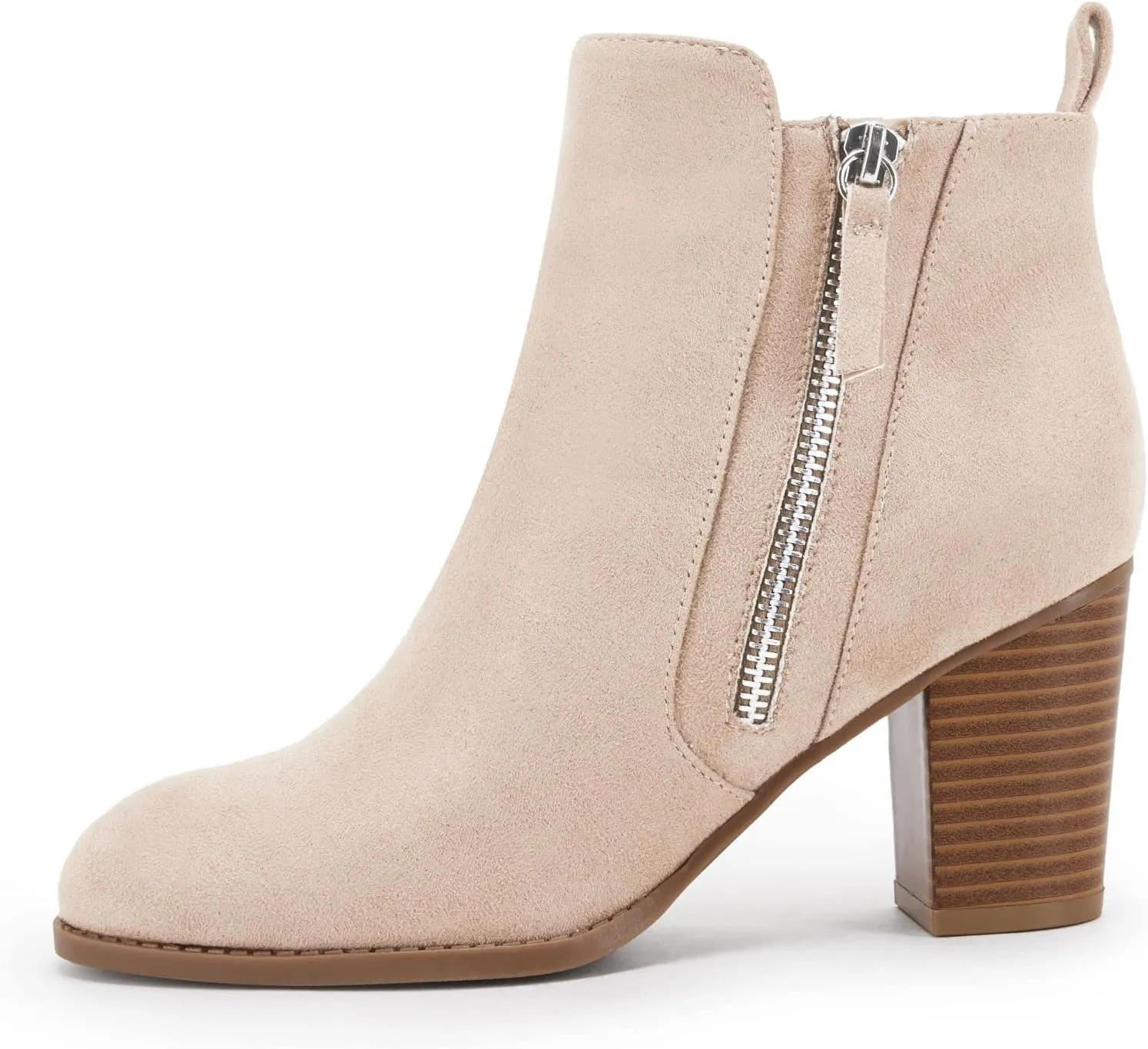 Rilista Ankle Boots for Women Chunky Block Heel Side Zipper Pointd Toe Suede Fall Winter Bootie Shoes