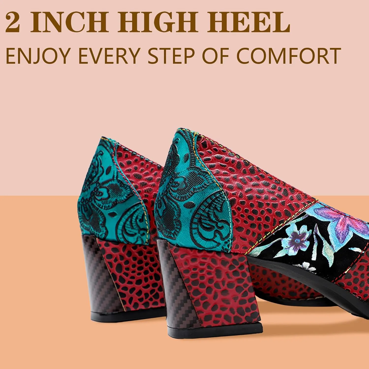 Riutiru Women's Handmade Lambskin Mary Jane Loafers Shoes, Retro Ethnic Print Style and Brock-Style Design