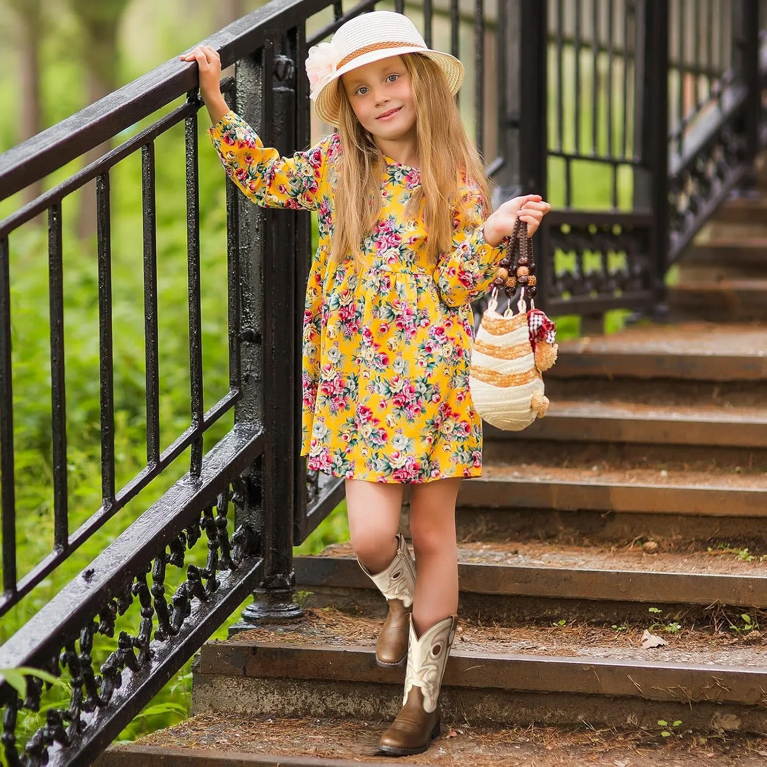 Rollda Boys Cowboy Boots Kids Cowgirl Boots Square Toe Boys Western Boots for Little Kid Big Kid