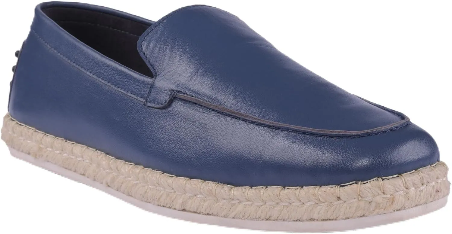 Rome Navy Leather Espadrilles, Men's Casual Loafers with EVA Sole