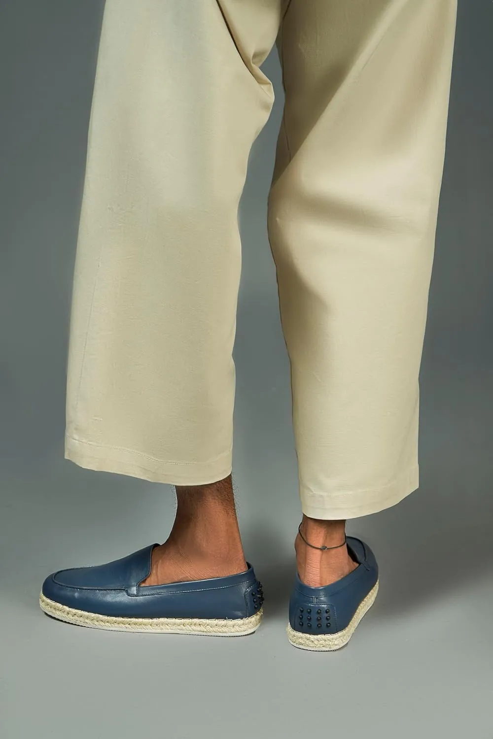 Rome Navy Leather Espadrilles, Men's Casual Loafers with EVA Sole