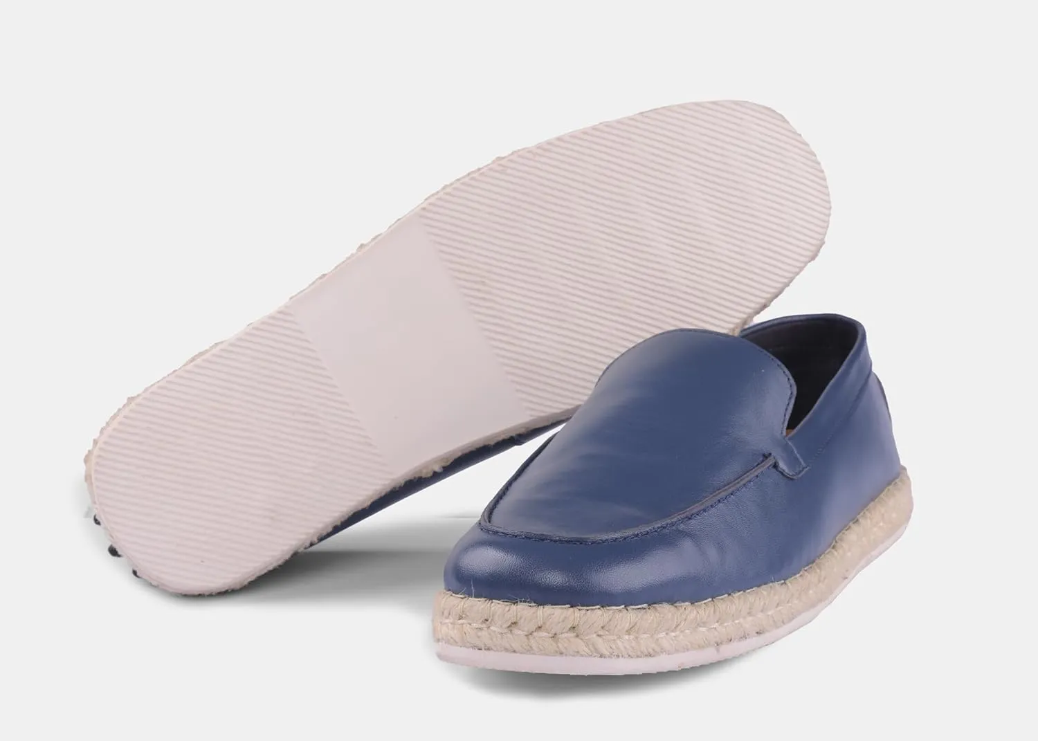 Rome Navy Leather Espadrilles, Men's Casual Loafers with EVA Sole