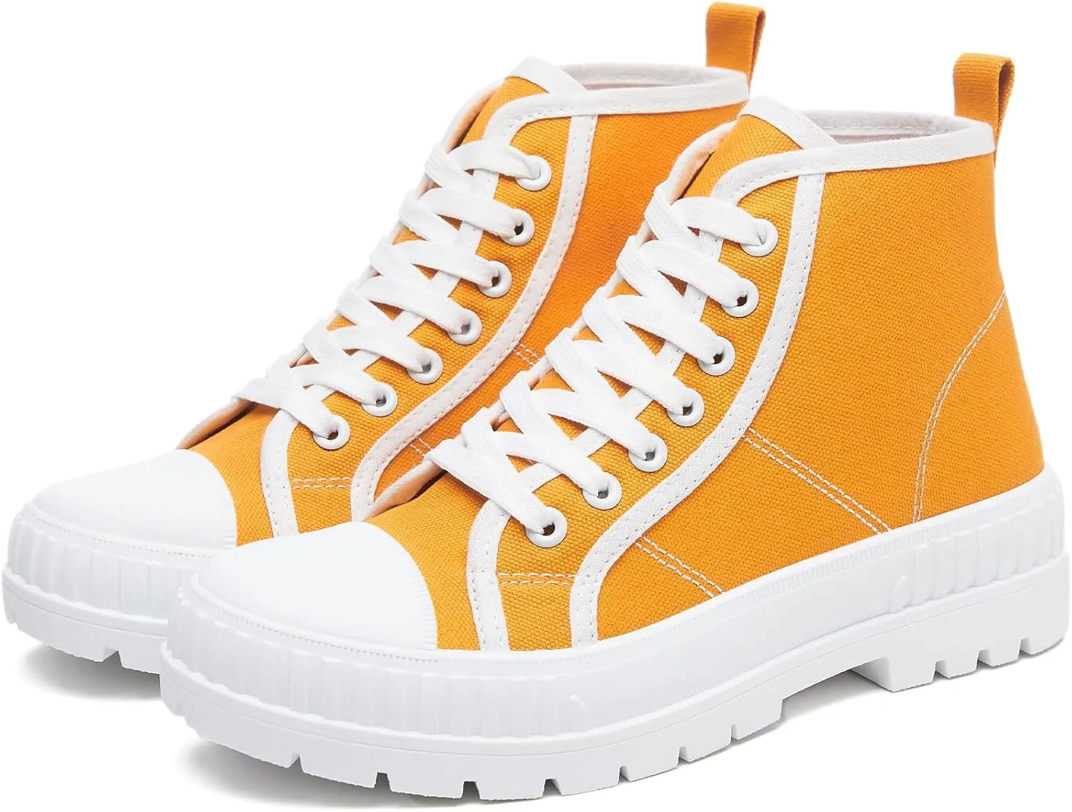Rominz Women's White Platform Sneakers Fashion High Top Canvas Shoes for Women Black Lace-Up Canvas Sneakers Casual Platform Tennis Shoes