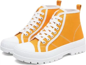 Rominz Women's White Platform Sneakers Fashion High Top Canvas Shoes for Women Black Lace-Up Canvas Sneakers Casual Platform Tennis Shoes