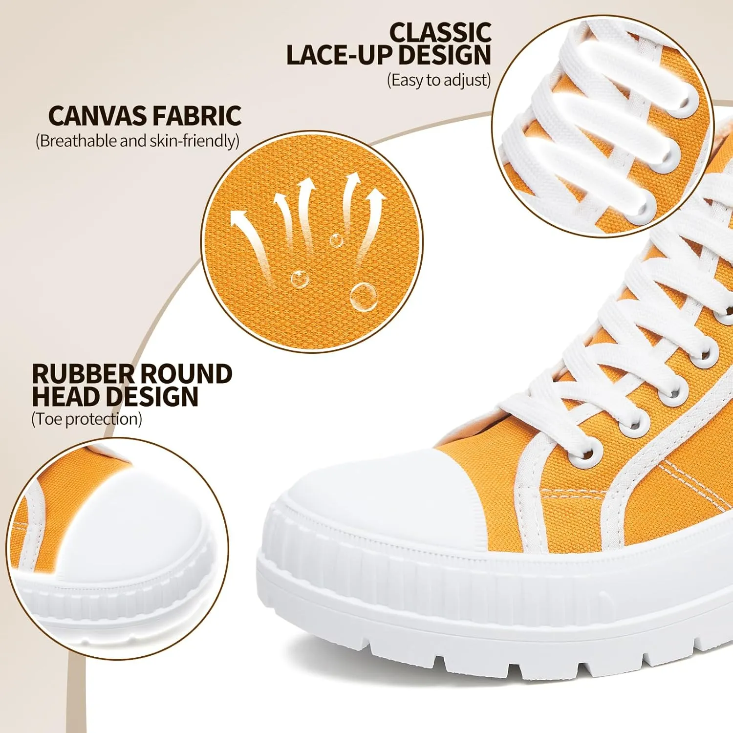 Rominz Women's White Platform Sneakers Fashion High Top Canvas Shoes for Women Black Lace-Up Canvas Sneakers Casual Platform Tennis Shoes