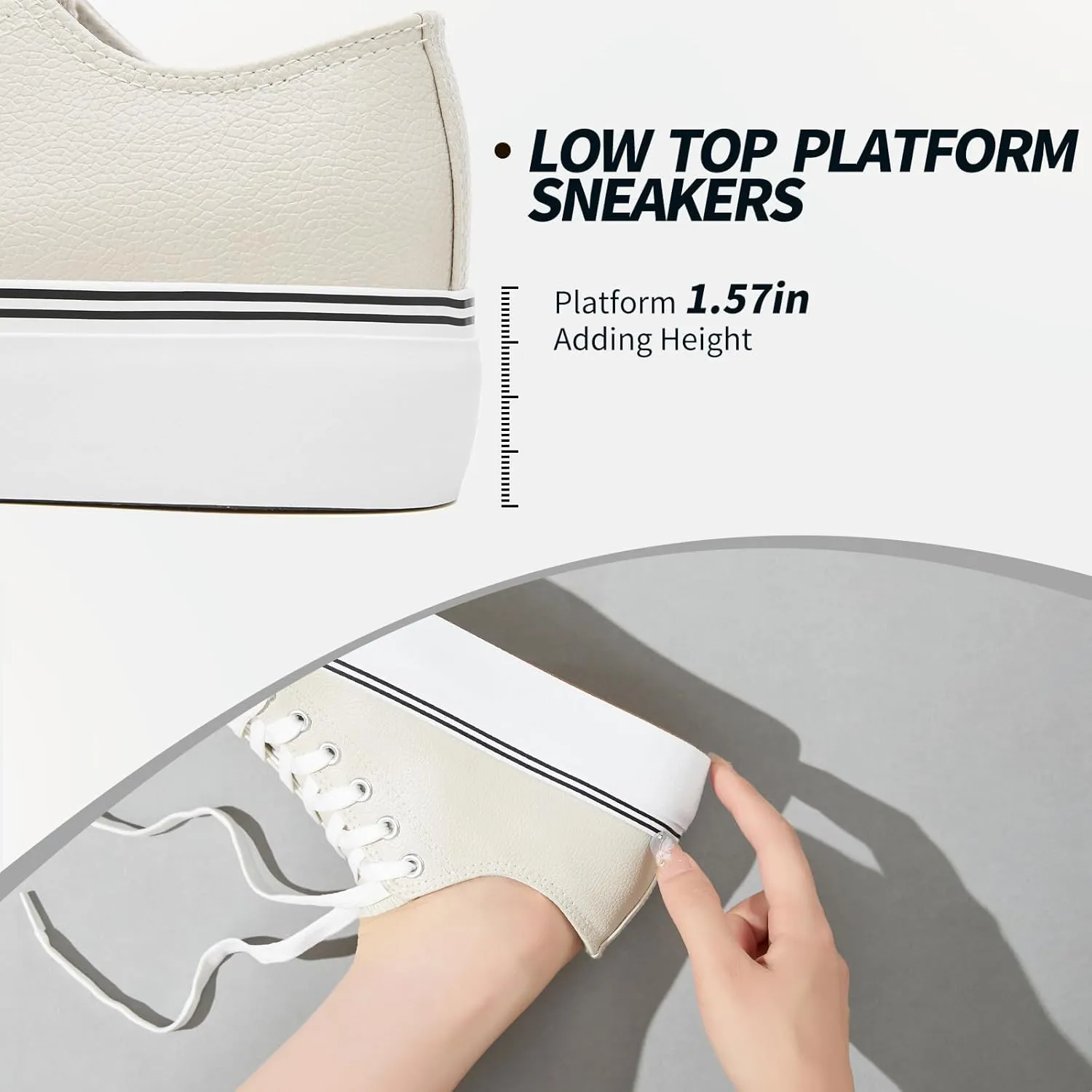 Rominz Women's White Platform Sneakers PU Leather Platform Shoes Classic Black Low Top Sneakers Casual Walking Shoes for Women