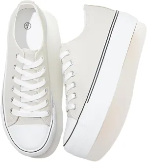 Rominz Women's White Platform Sneakers PU Leather Platform Shoes Classic Black Low Top Sneakers Casual Walking Shoes for Women