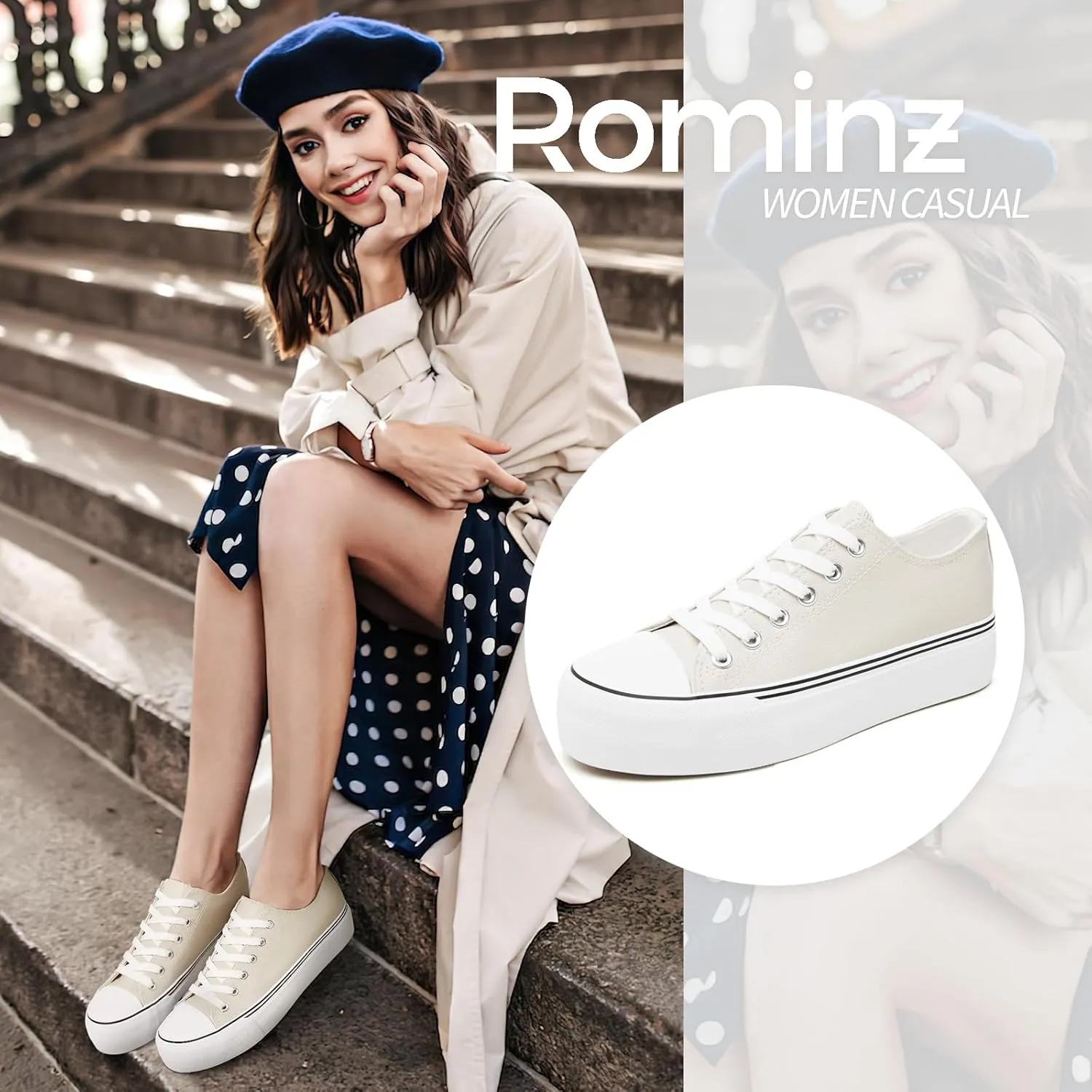 Rominz Women's White Platform Sneakers PU Leather Platform Shoes Classic Black Low Top Sneakers Casual Walking Shoes for Women