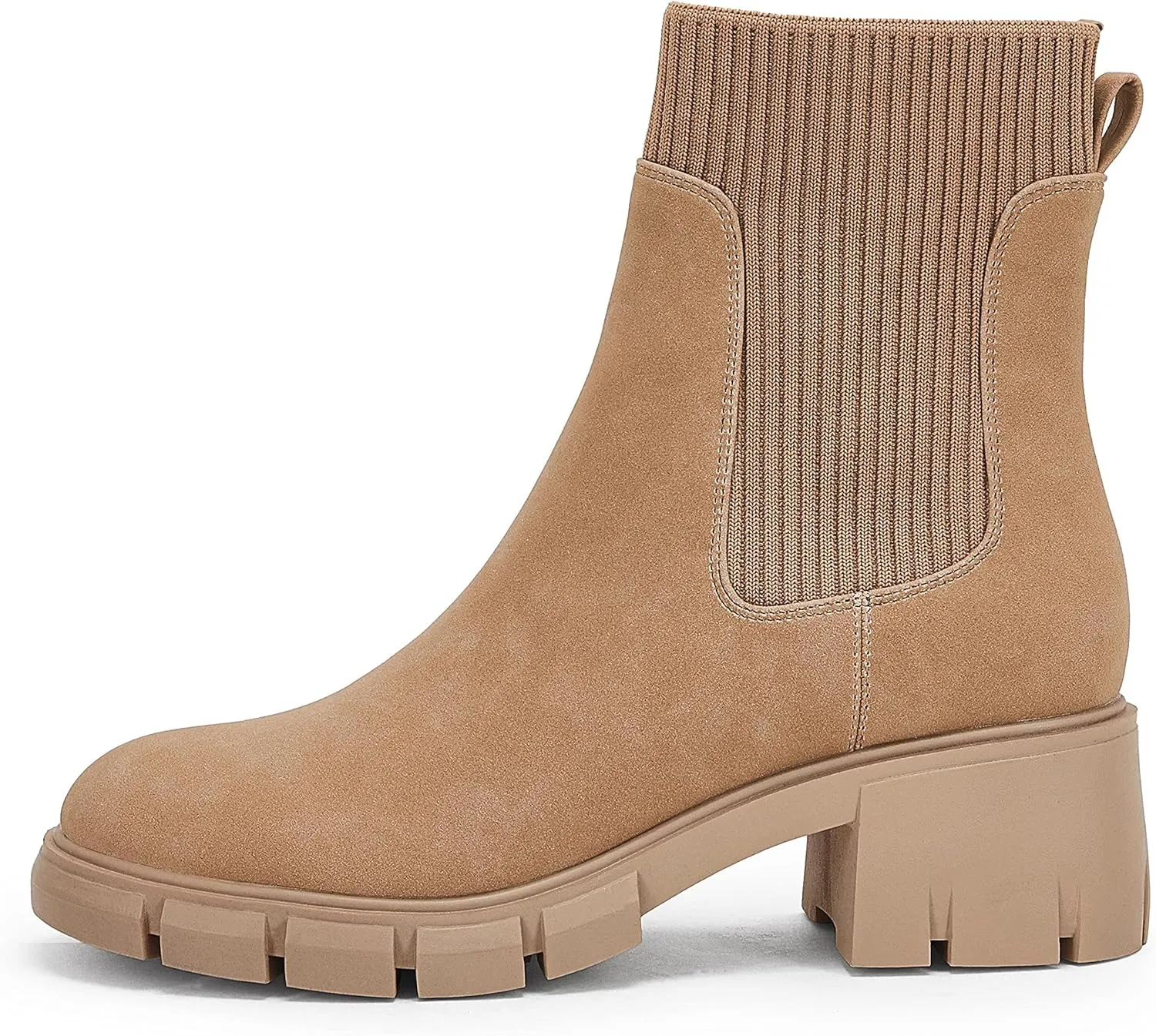Ruanyu Womens Platform Ankle Boots Elastic Chunky Block Heel Chelsea Booties Lug Sole Non-Slip Combat Shoes