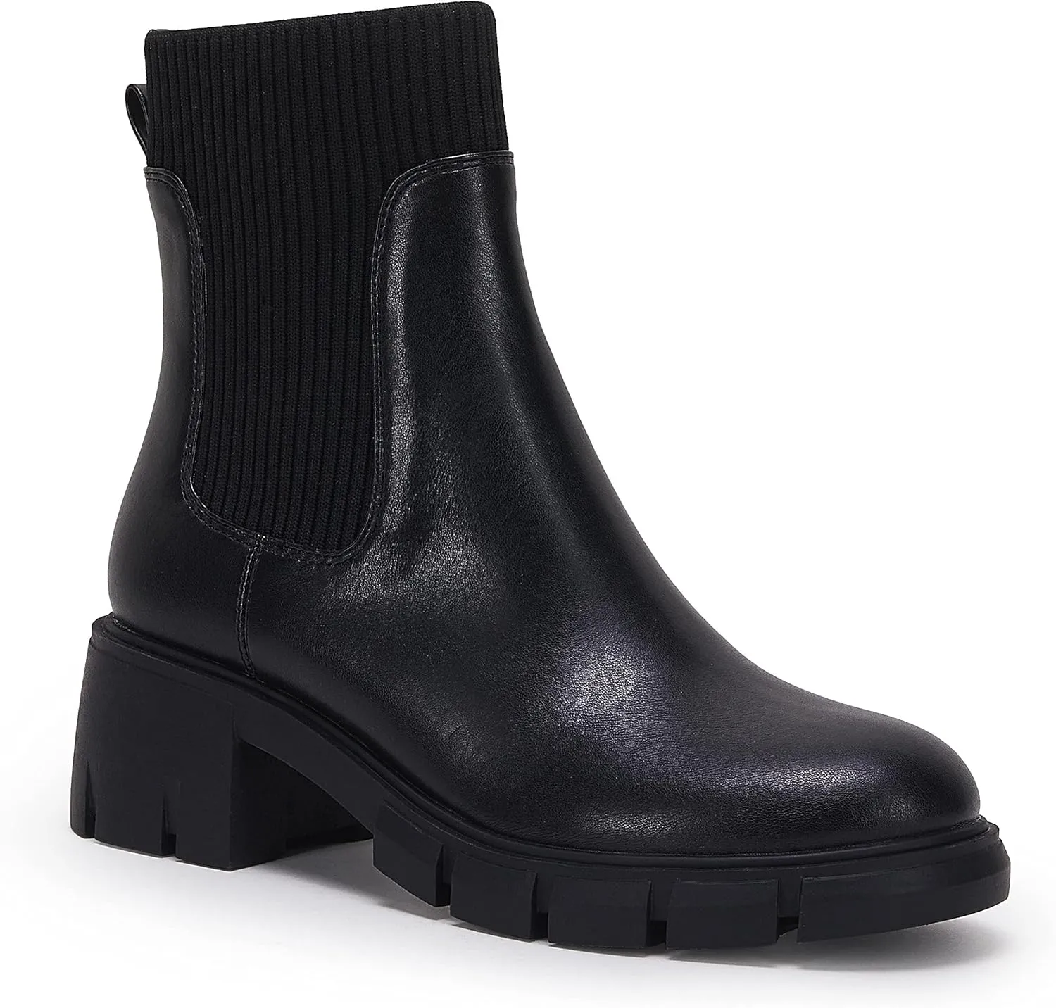 Ruanyu Womens Platform Ankle Boots Elastic Chunky Block Heel Chelsea Booties Lug Sole Non-Slip Combat Shoes