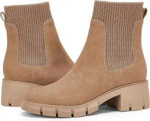 Ruanyu Womens Platform Ankle Boots Elastic Chunky Block Heel Chelsea Booties Lug Sole Non-Slip Combat Shoes