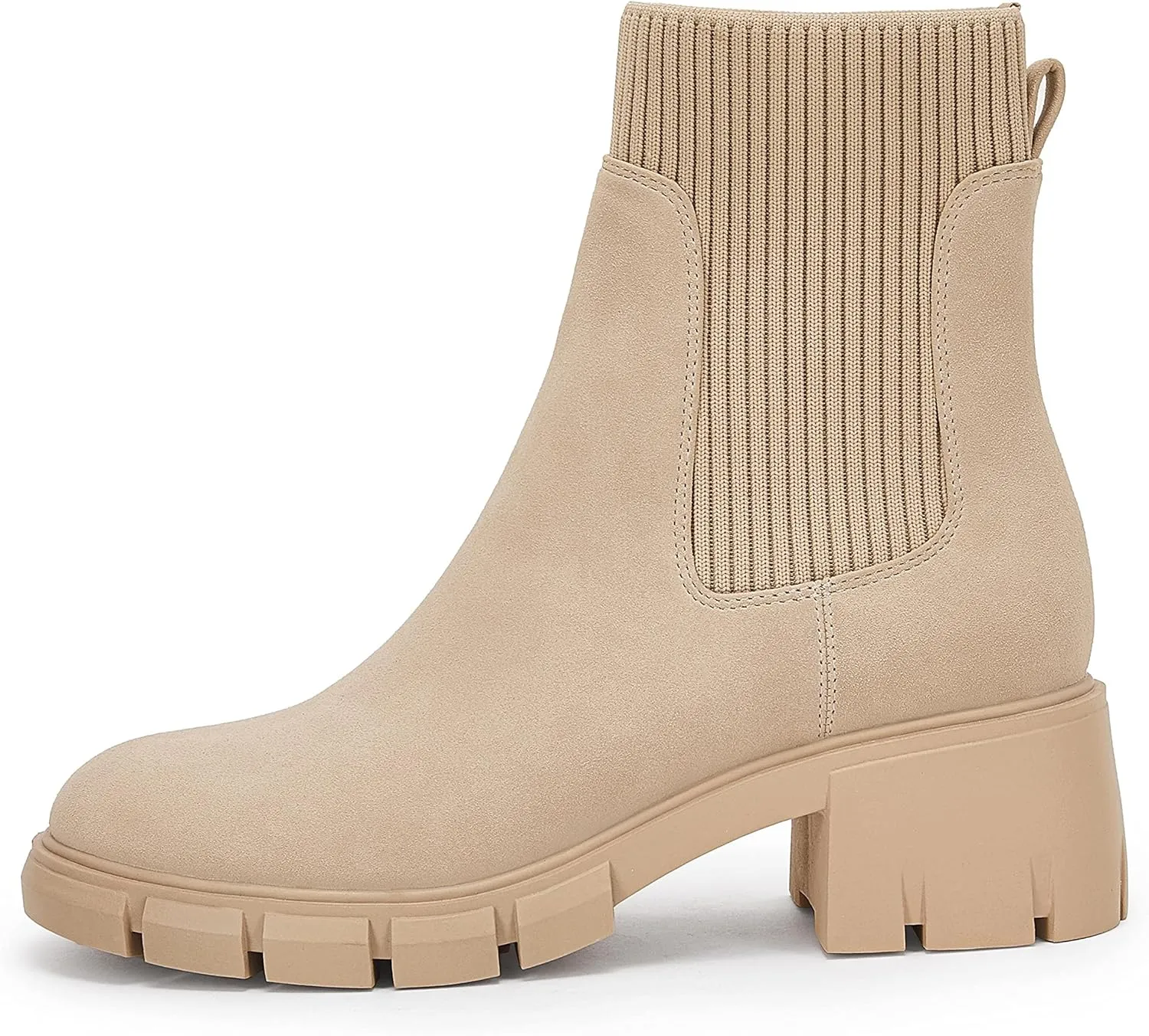 Ruanyu Womens Platform Ankle Boots Elastic Chunky Block Heel Chelsea Booties Lug Sole Non-Slip Combat Shoes