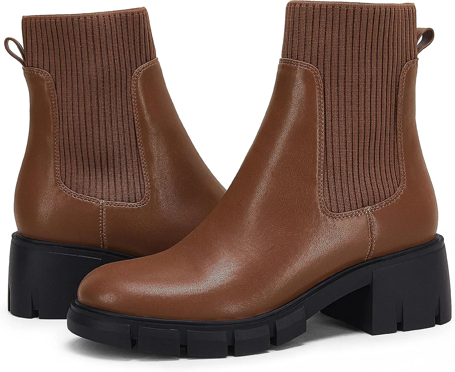 Ruanyu Womens Platform Ankle Boots Elastic Chunky Block Heel Chelsea Booties Lug Sole Non-Slip Combat Shoes