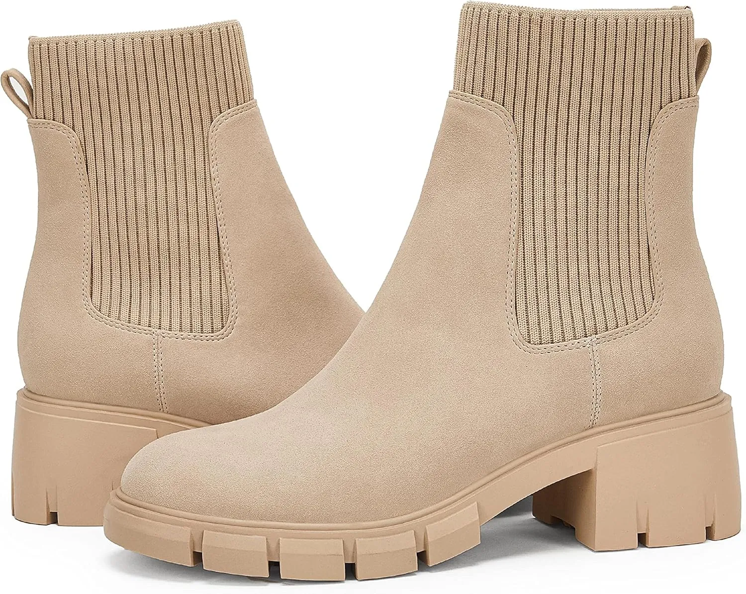 Ruanyu Womens Platform Ankle Boots Elastic Chunky Block Heel Chelsea Booties Lug Sole Non-Slip Combat Shoes