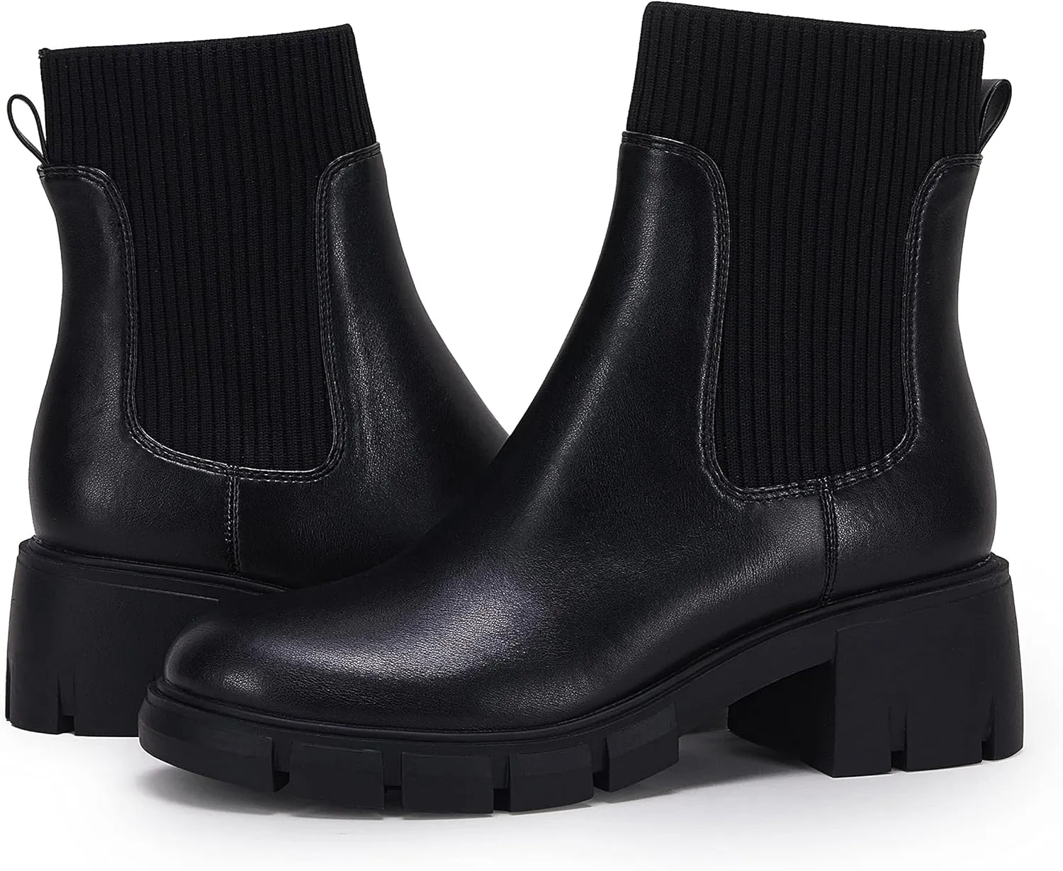 Ruanyu Womens Platform Ankle Boots Elastic Chunky Block Heel Chelsea Booties Lug Sole Non-Slip Combat Shoes