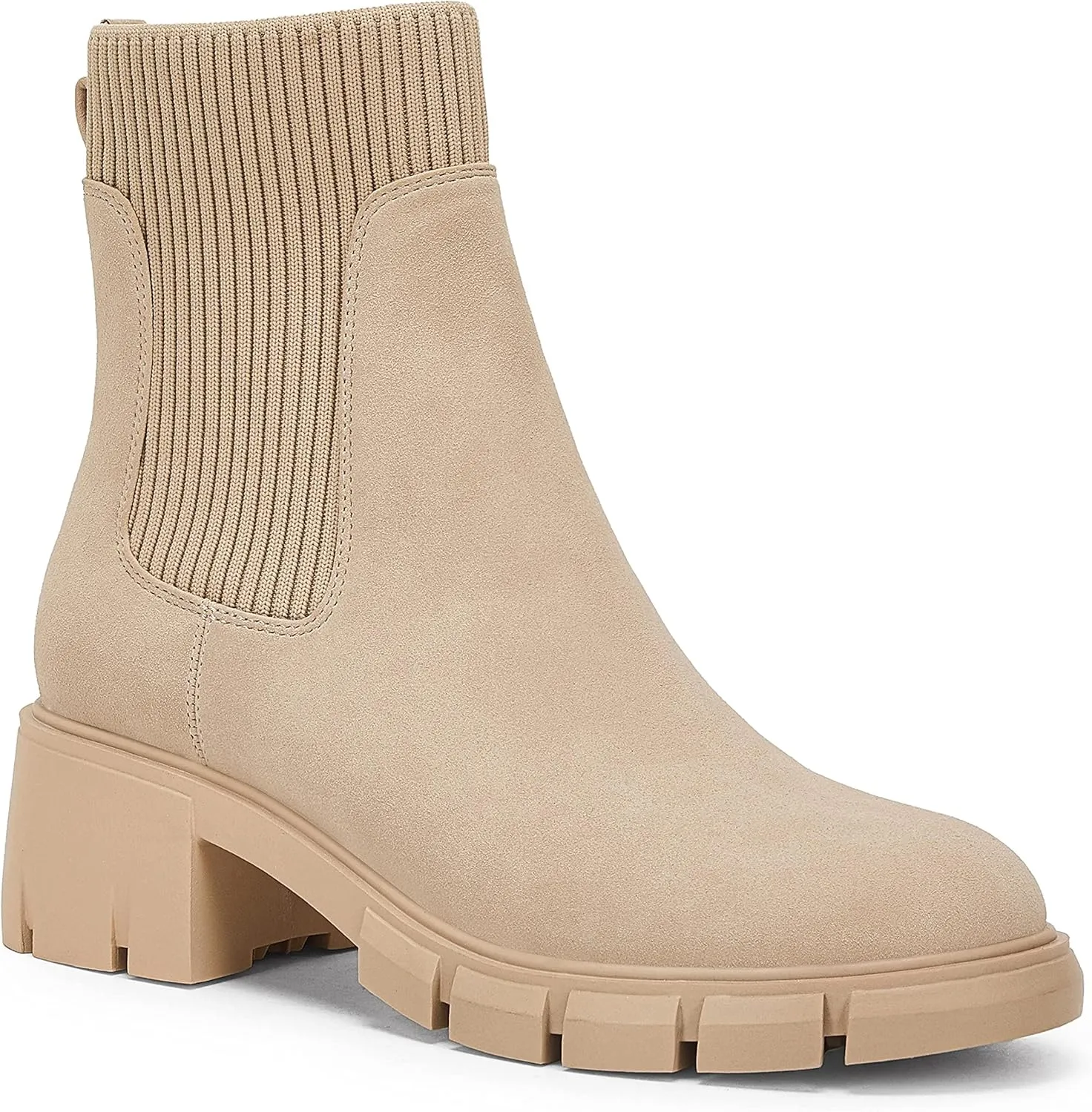 Ruanyu Womens Platform Ankle Boots Elastic Chunky Block Heel Chelsea Booties Lug Sole Non-Slip Combat Shoes