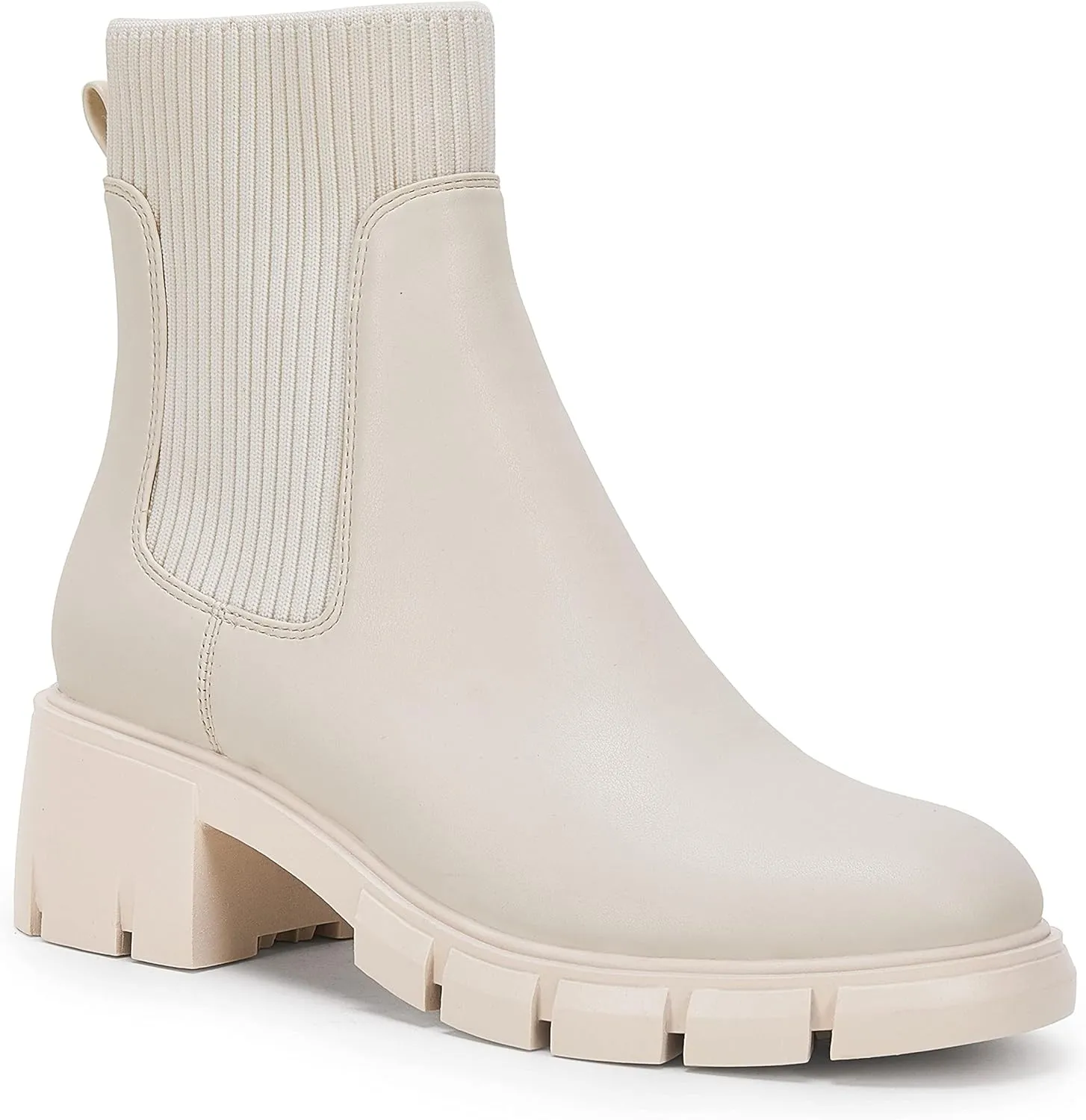 Ruanyu Womens Platform Ankle Boots Elastic Chunky Block Heel Chelsea Booties Lug Sole Non-Slip Combat Shoes