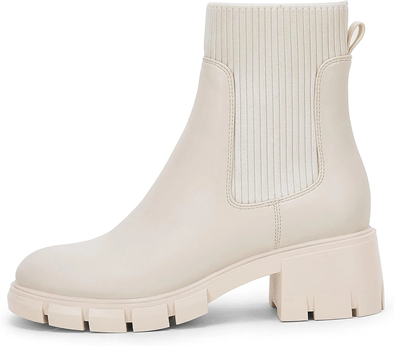 Ruanyu Womens Platform Ankle Boots Elastic Chunky Block Heel Chelsea Booties Lug Sole Non-Slip Combat Shoes