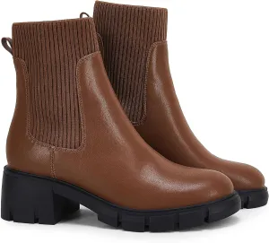 Ruanyu Womens Platform Ankle Boots Elastic Chunky Block Heel Chelsea Booties Lug Sole Non-Slip Combat Shoes