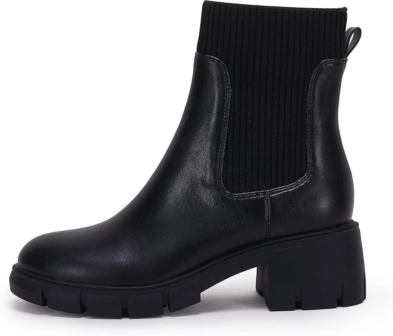 Ruanyu Womens Platform Ankle Boots Elastic Chunky Block Heel Chelsea Booties Lug Sole Non-Slip Combat Shoes