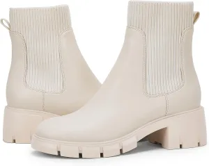 Ruanyu Womens Platform Ankle Boots Elastic Chunky Block Heel Chelsea Booties Lug Sole Non-Slip Combat Shoes