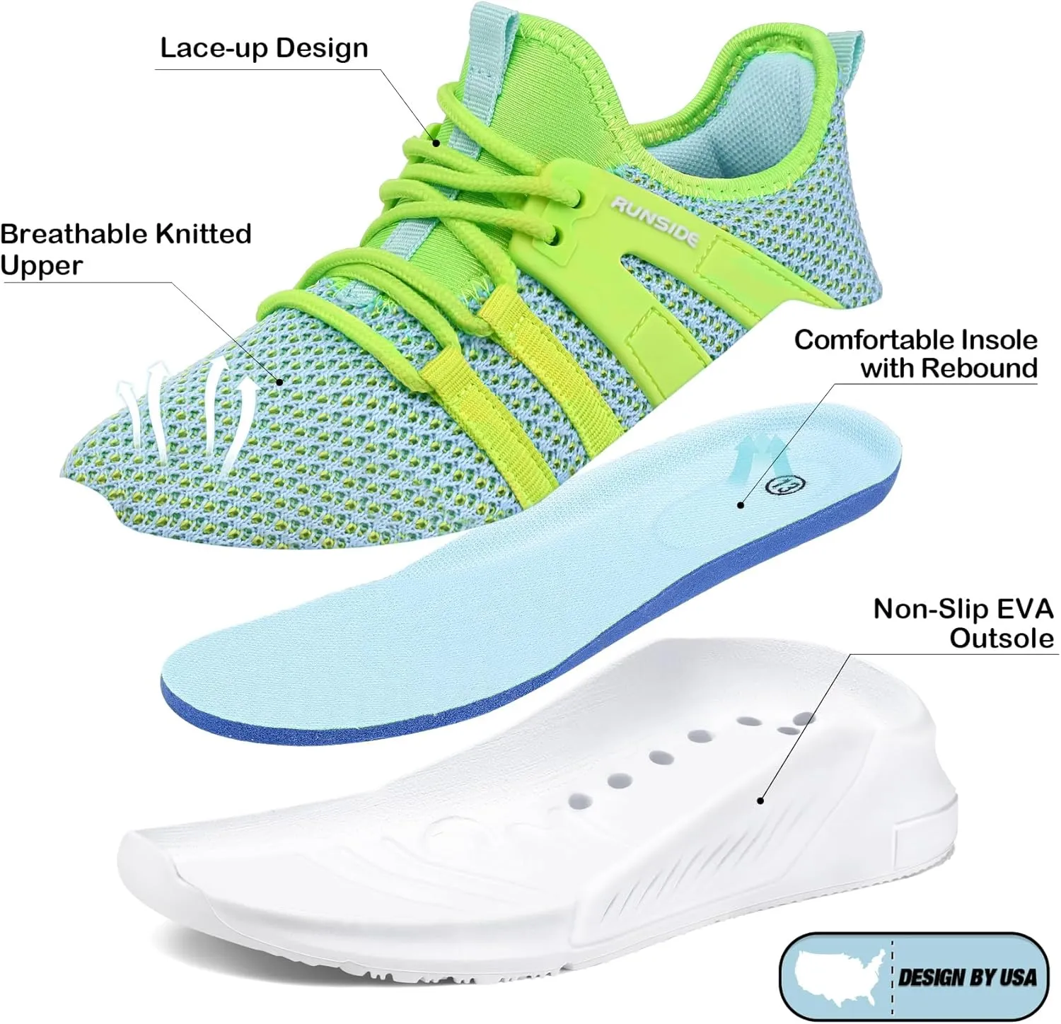 RUNSIDE Boys Girls Tennis Shoes Kids Lightweight Breathable Sneakers Lace-up Running Athletic Shoes for Toddler/Little Kid/Big Kid