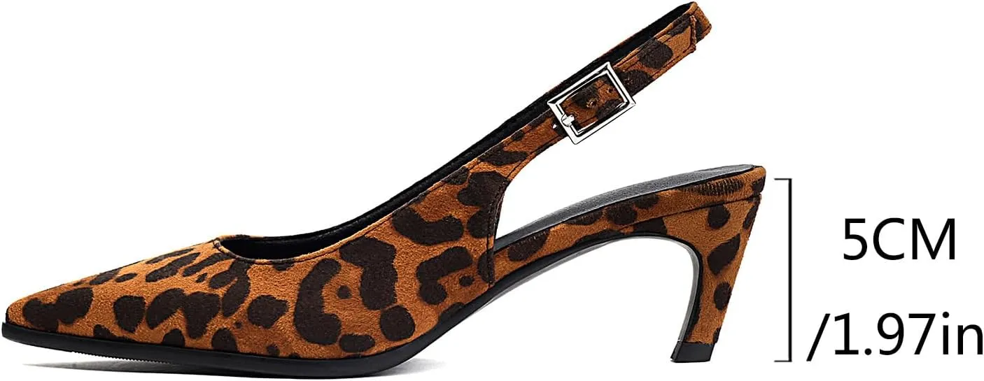 SACFOF Kitten Heels for Women Slingback Pointed Toe Heels Pumps Buckle Strap Stiletto Heeled Sandals Party Wedding Dress Pumps