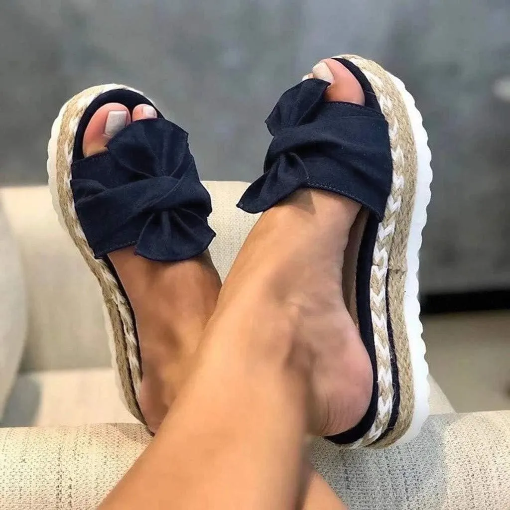 SACFOF Womens Espadrilles Slip on Wedge Sandals Casual Slides Bow Tie Platform Open Toe Summer Dressy Mules Shoes