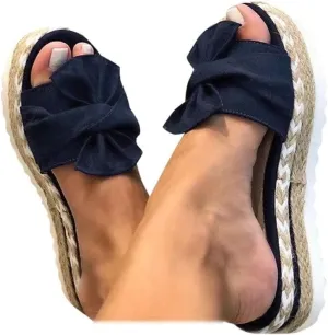SACFOF Womens Espadrilles Slip on Wedge Sandals Casual Slides Bow Tie Platform Open Toe Summer Dressy Mules Shoes