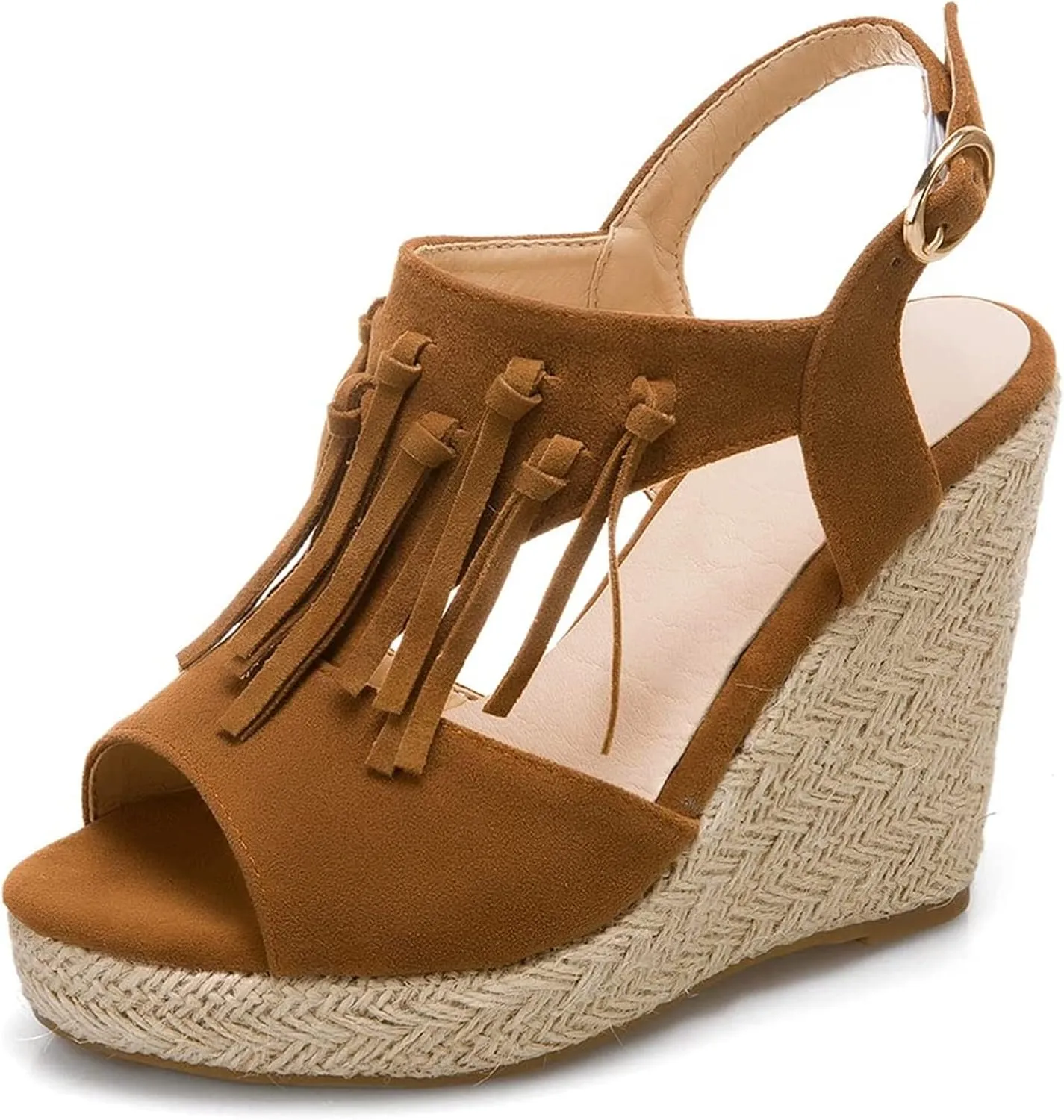 SACFOF Womens Espadrilles Wedges Sandals Tassel Open Toe Slingback High Heel Platform Ankle Strap Summer Party Dress Shoes