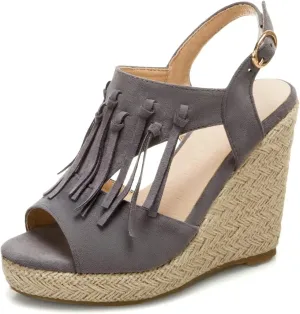 SACFOF Womens Espadrilles Wedges Sandals Tassel Open Toe Slingback High Heel Platform Ankle Strap Summer Party Dress Shoes