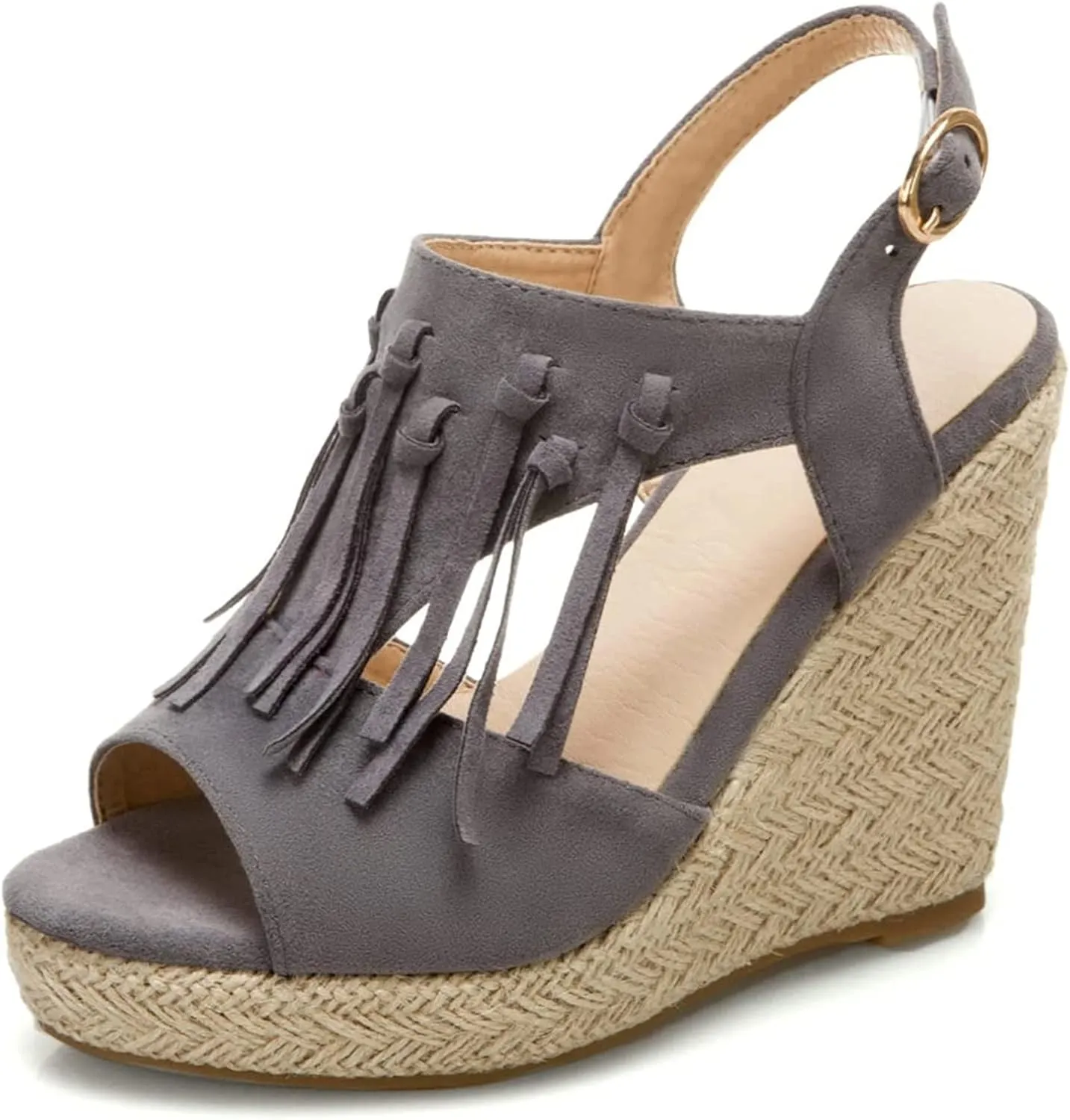 SACFOF Womens Espadrilles Wedges Sandals Tassel Open Toe Slingback High Heel Platform Ankle Strap Summer Party Dress Shoes