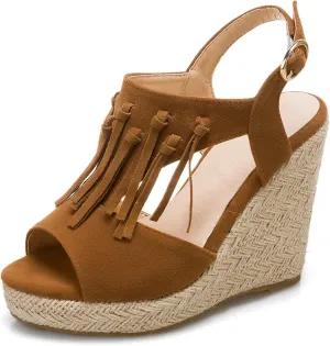 SACFOF Womens Espadrilles Wedges Sandals Tassel Open Toe Slingback High Heel Platform Ankle Strap Summer Party Dress Shoes