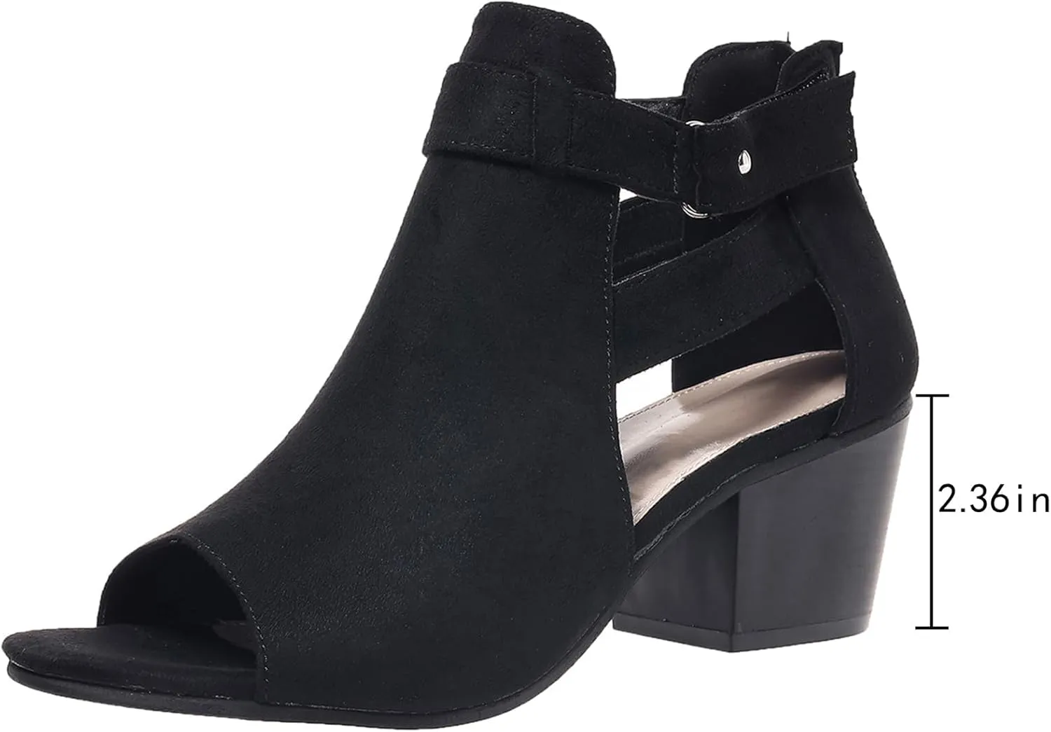 SACFOF Womens Peep Toe Booties Suede Cutout Side Strap Mid Black Chunky Heel Cutout Dress Sandals Ankle Booties