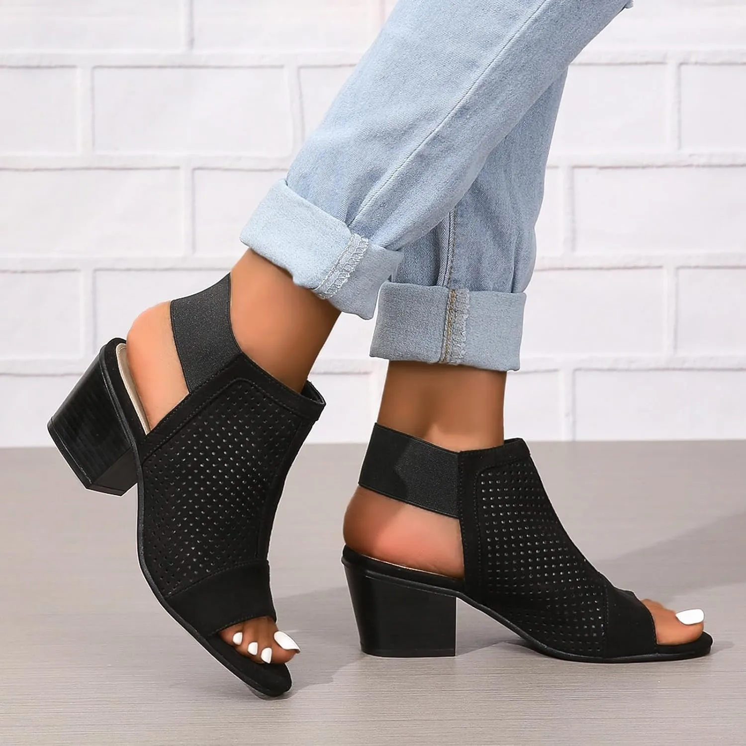 SACFOF Womens Peep Toe Booties Summer Chunky Low Heels Cutout Sandals Slingback Ankle Booties Western Shoes