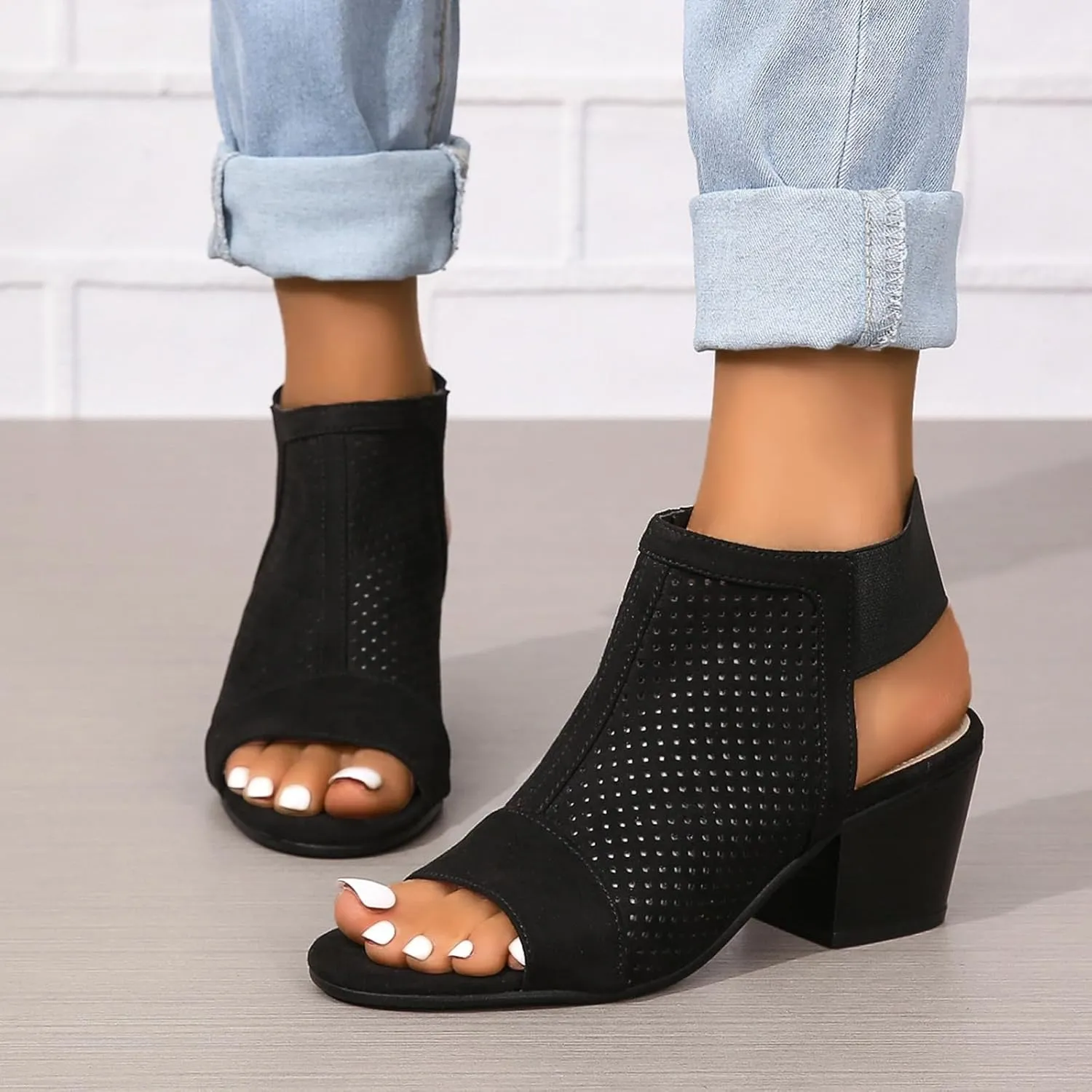 SACFOF Womens Peep Toe Booties Summer Chunky Low Heels Cutout Sandals Slingback Ankle Booties Western Shoes