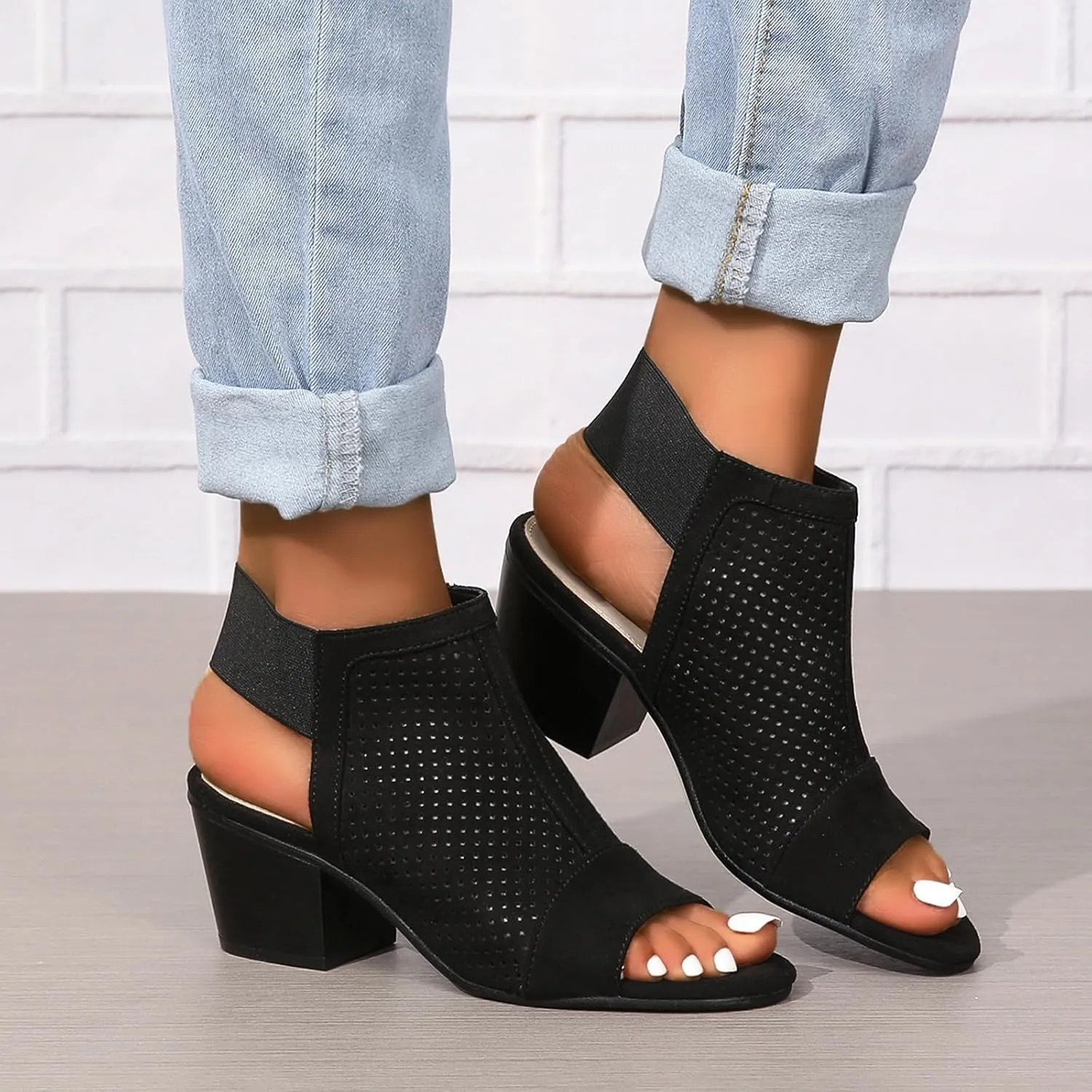 SACFOF Womens Peep Toe Booties Summer Chunky Low Heels Cutout Sandals Slingback Ankle Booties Western Shoes